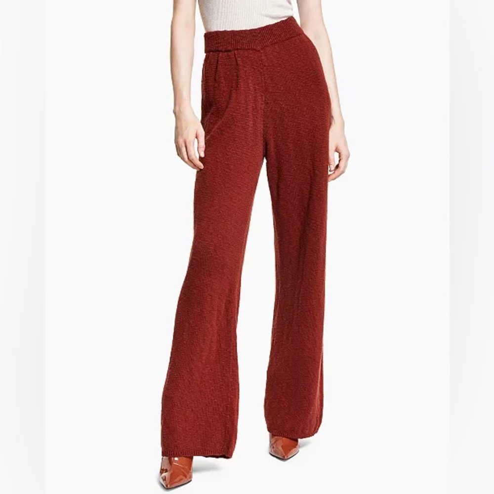 Inc. International Concepts Cotton Sweater Wide Leg Trouser Pants In Deep Sienna